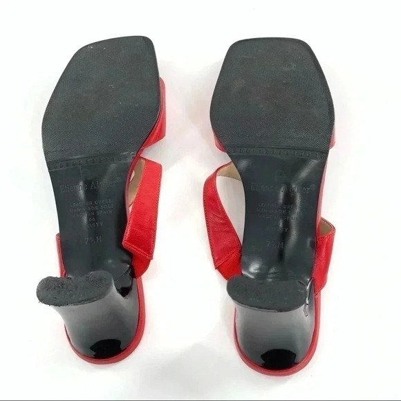 Etienne Aigner Kristy heels size 7.5 red leather slip on t-strap vintage 90s - Picture 7 of 13